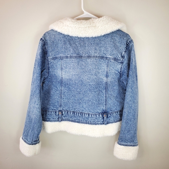 Celebrity Pink Size M Sherpa Button Up Denim Jean Jacket With Pockets - Picture 2 of 13